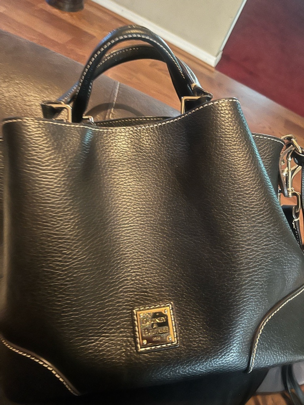 Dooney & Bourke Black Pebbled Leather Satchel with Gold Hardware